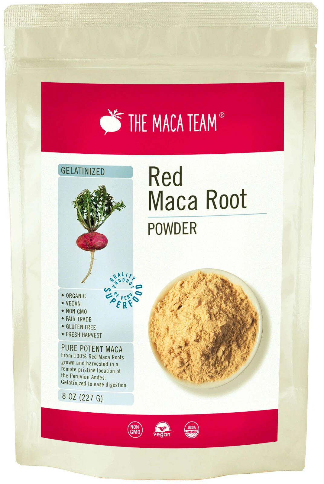 Gelatinized Red Maca Root Powder - Certified Organic, Fair Trade, GMO-Free