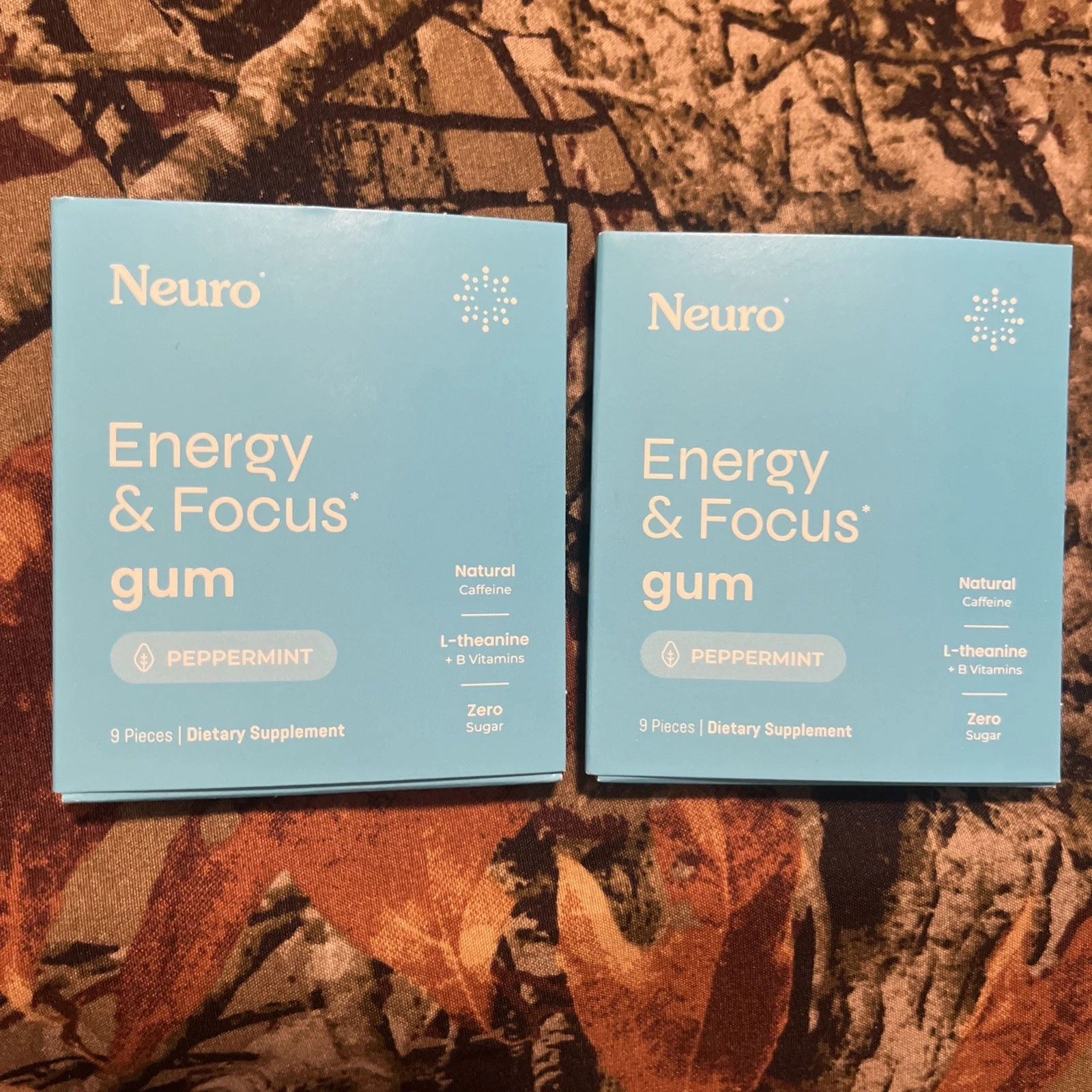 Neuro Gum L-theanine B-12 Nootropics Caffeine 2pk 9 pcs each Boost Energy &Focus