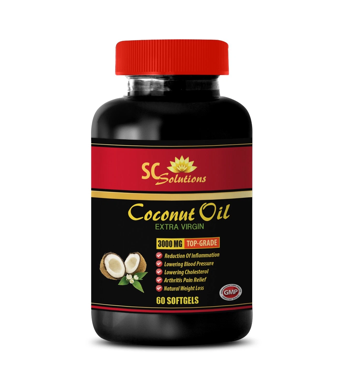 Efficient Fat Burning - Coconut Oil 3000mg - Cholesterol Off - 1 Bottle