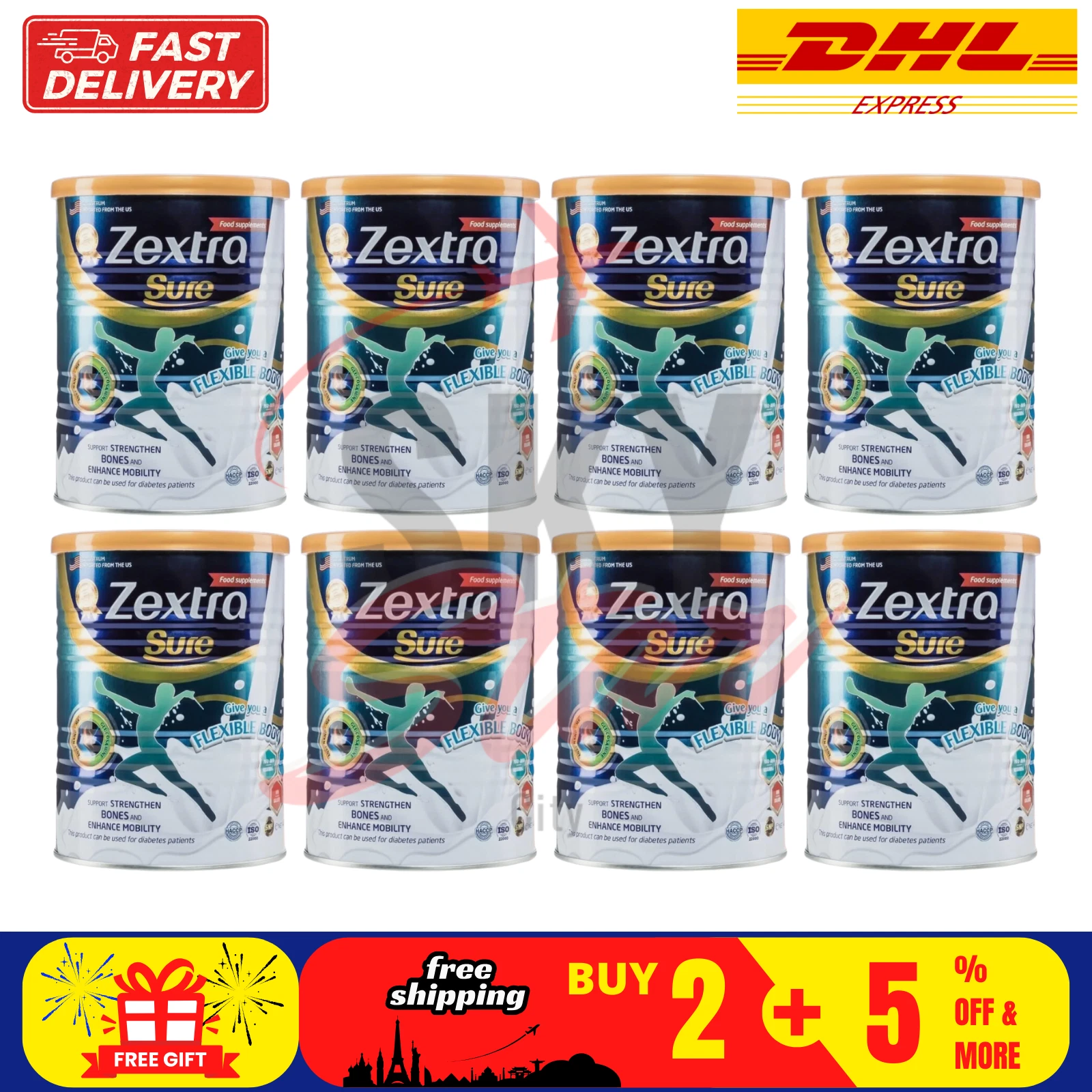 8 X Zextra Sure Milk Powder 400g Knee Back Pain Strengthen Bones 100% Original