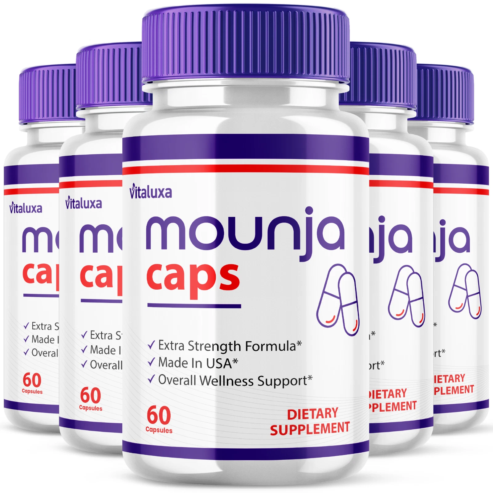 (5 Pack) Mounja Caps Capsules, MounjaCaps Pills Advanced Formula (300 Capsules)