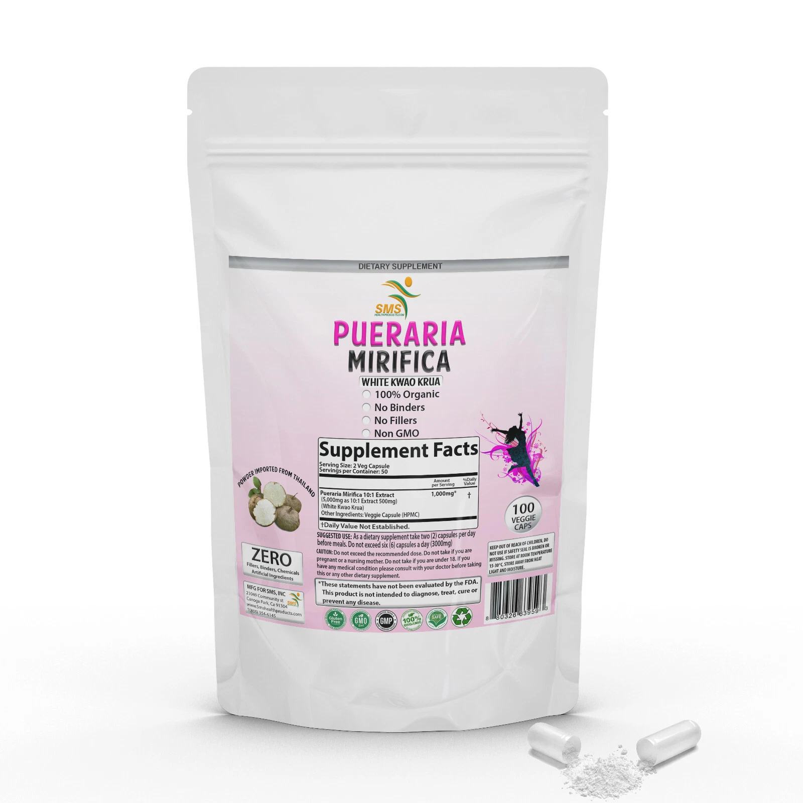 White Pueraria Mirifica Supplement 100 Caps Powder Imported From Thailand