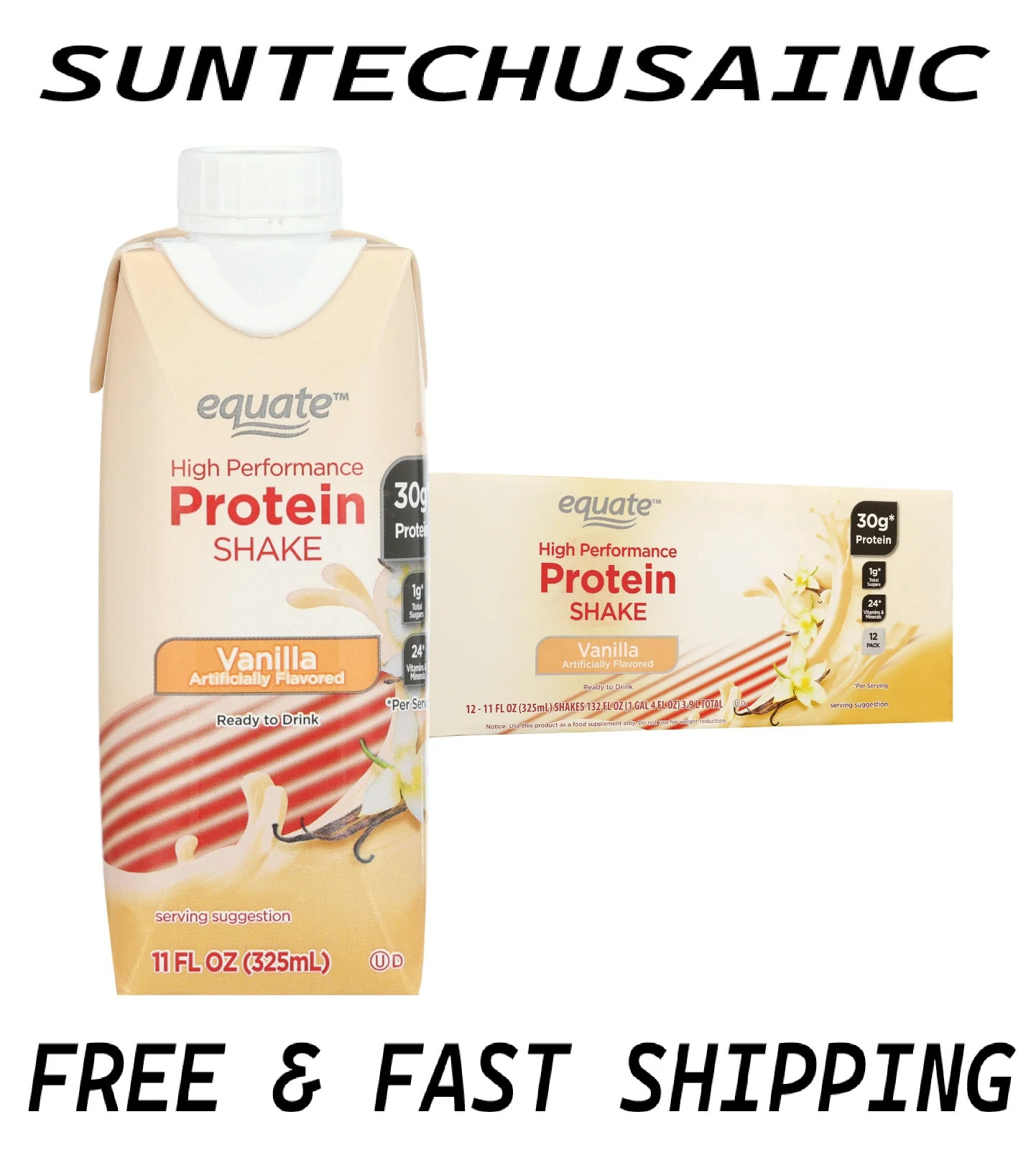 Equate High Performance Protein Shake, Vanilla, 11 fl oz, 12 Ct FREE & FAST SHIP