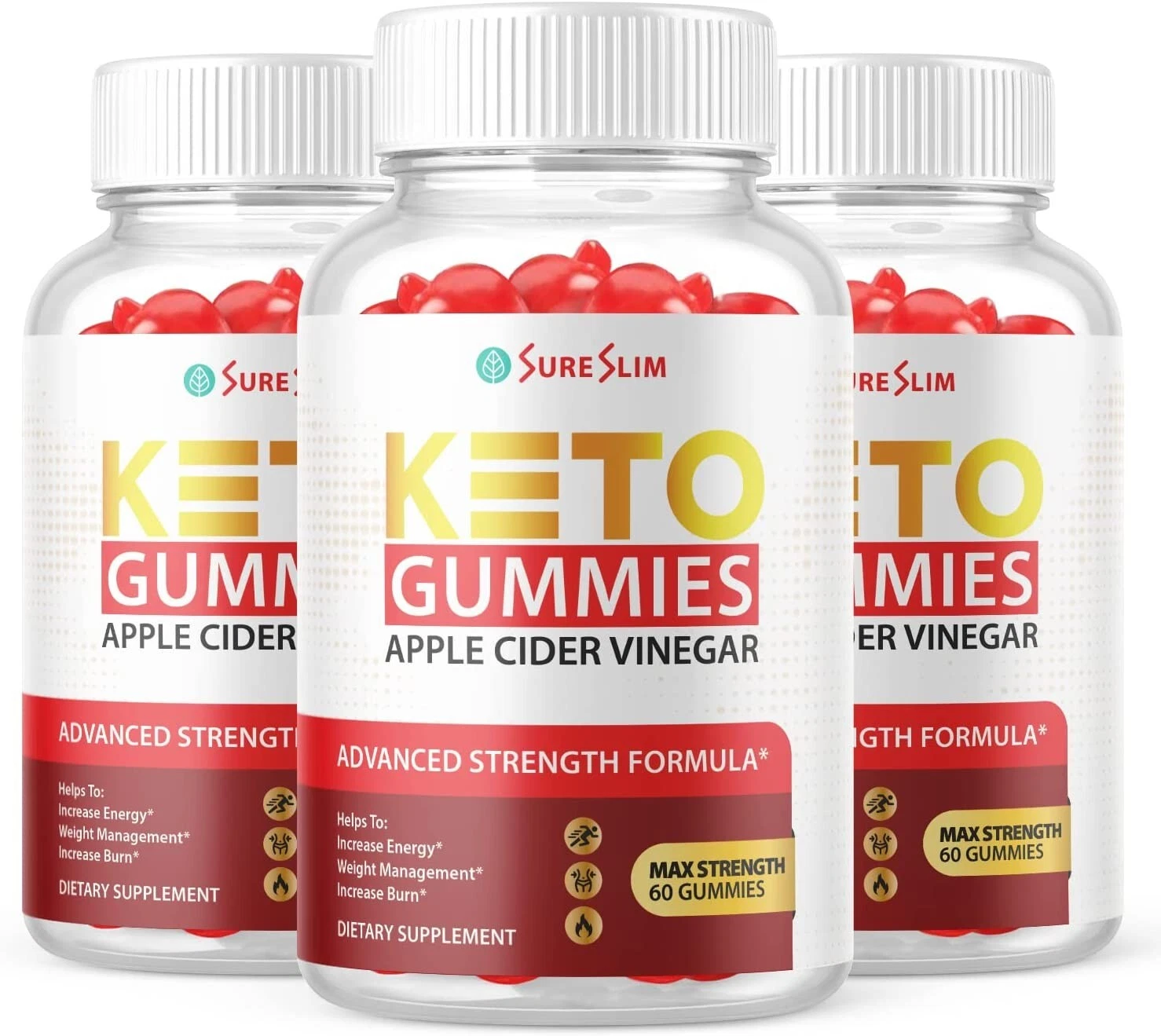 3 Pack-Sure Slim Keto ACV Gummies, Vegan, Weight Loss Supplement - 180 Gummies