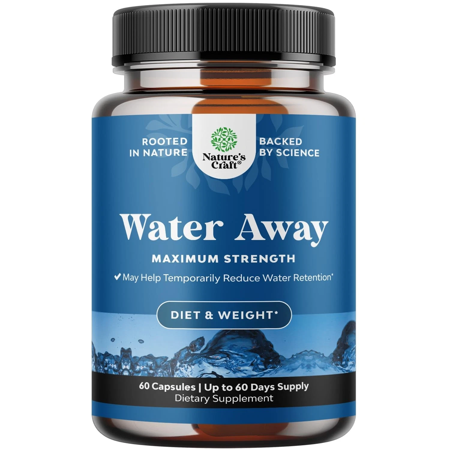 Water Away Herbal Diuretic Pills High Strength - Fluid Retention Supplement w...