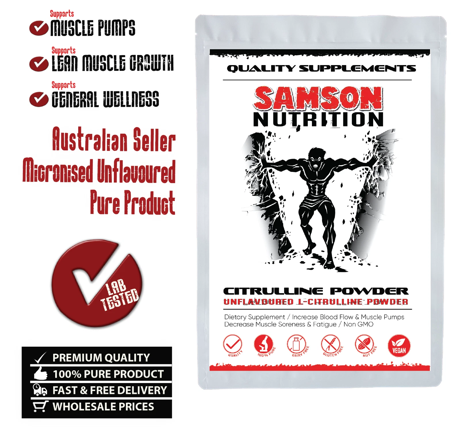 Just Citrulline Powder 100g, L-Citrulline 100% Pure Amino Supplement Muscle Pump