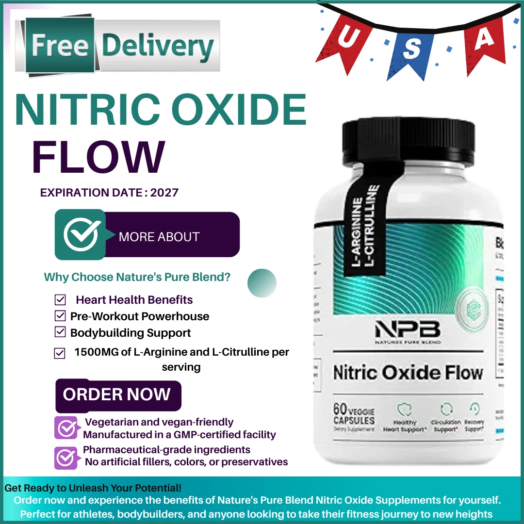 Nature's Pure Blend Nitric Oxide Flow 60 Caps (Exp 2027) Heart Health NEW