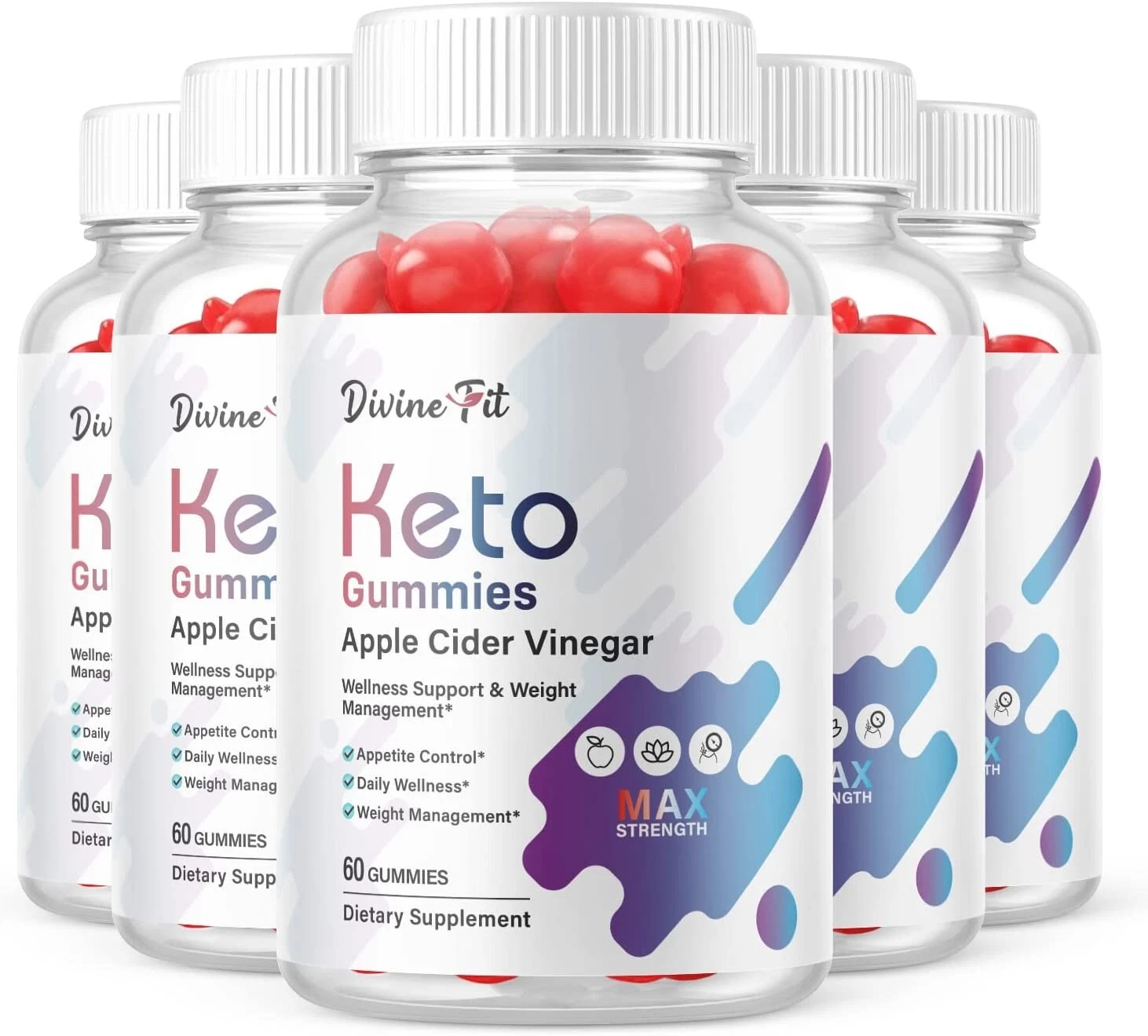 5 Pack - Divine Fit Keto ACV Gummies - Vegan, Weight Loss Supplement - 300 Gums