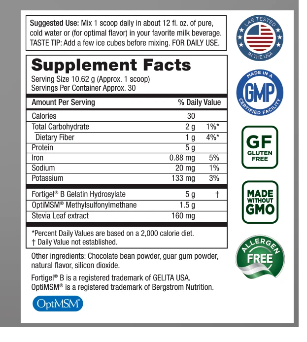 JointGel FORMULA - Chocolate POWDER Purity Products Fortigel/OptiMSM 11oz