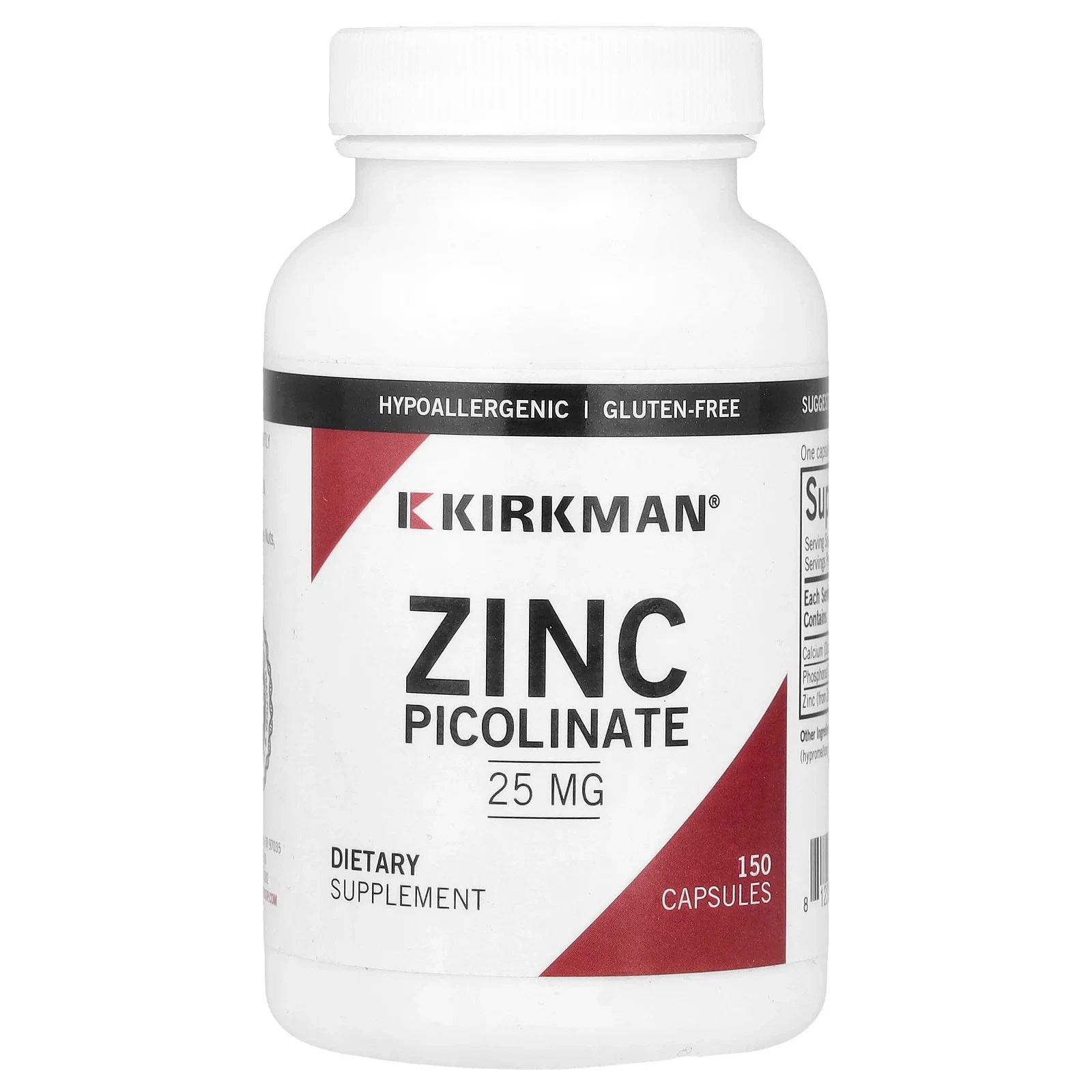 Kirkman Labs Zinc Picolinate 25 mg 150 Capsules Casein-Free, Egg-Free, Fish