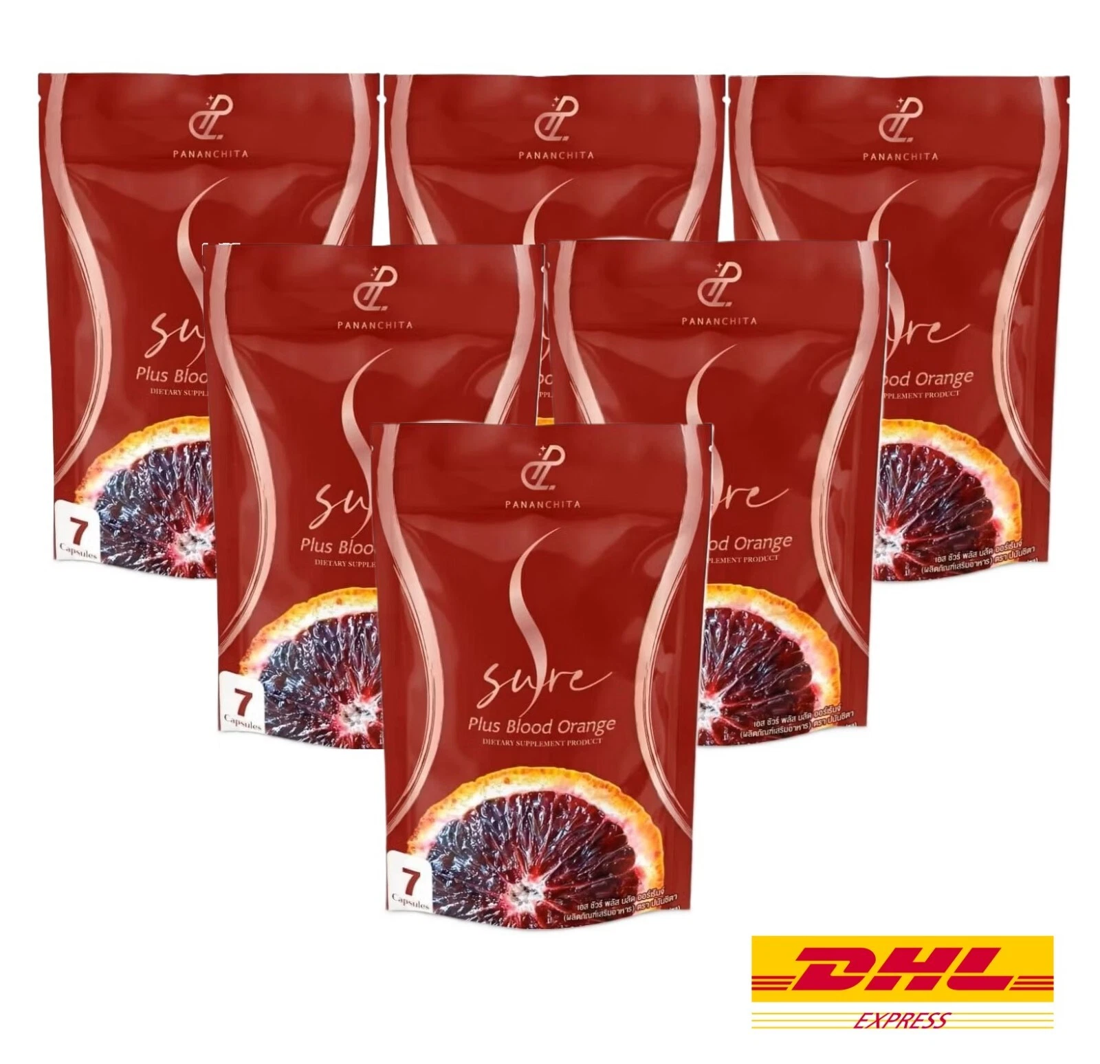 6 x S Sure Plus Blood Orange 7 Caps Weight Management Fat Dietary Supplement
