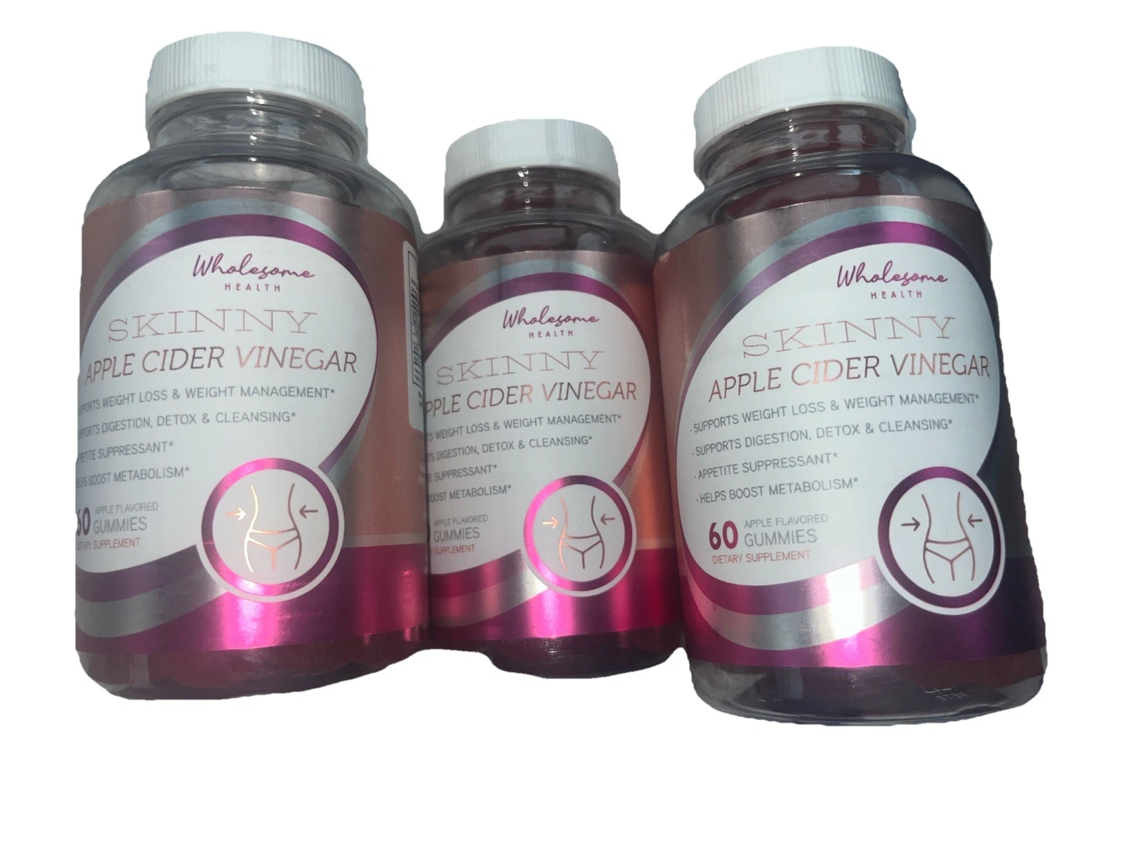 3x Wholesome Health Skinny Apple Cider Vinegar, 60 gummies, supports weight loss