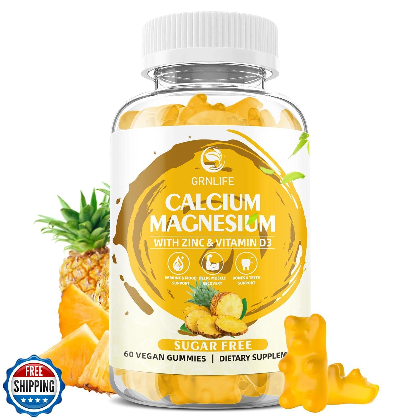 Calcium Magnesium Zinc Gummies with Vitamin D3, Sugar Free Calcium Gummies fo