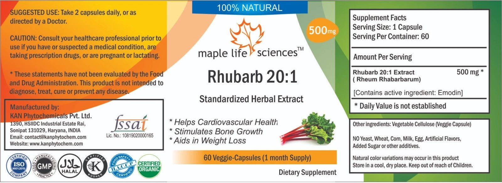 Rhubarb 20:1 Extract Capsule Emodin NO Fillers Pure & High Quality