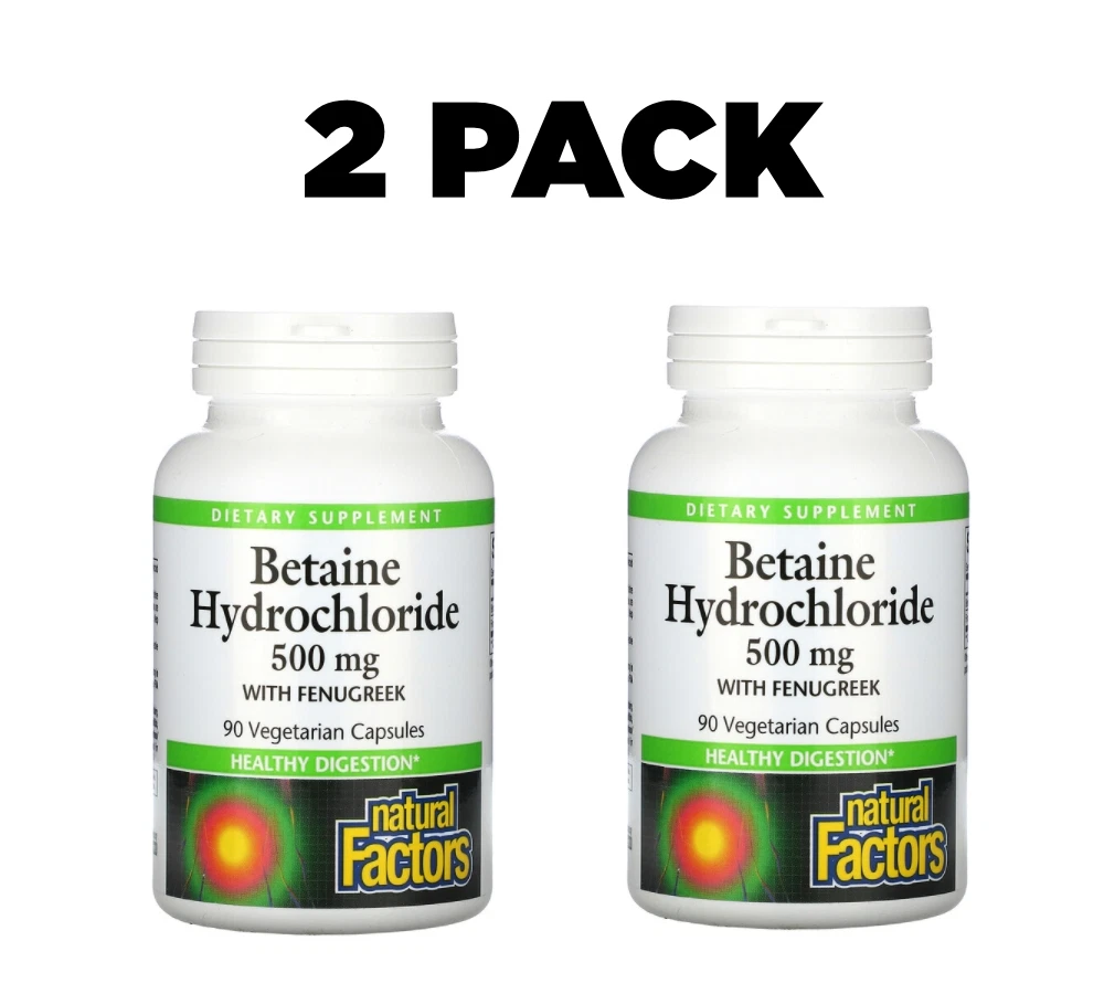 Natural Factors, Betaine Hydrochloride with Fenugreek, 2 PACK, 500 mg, 90 caps