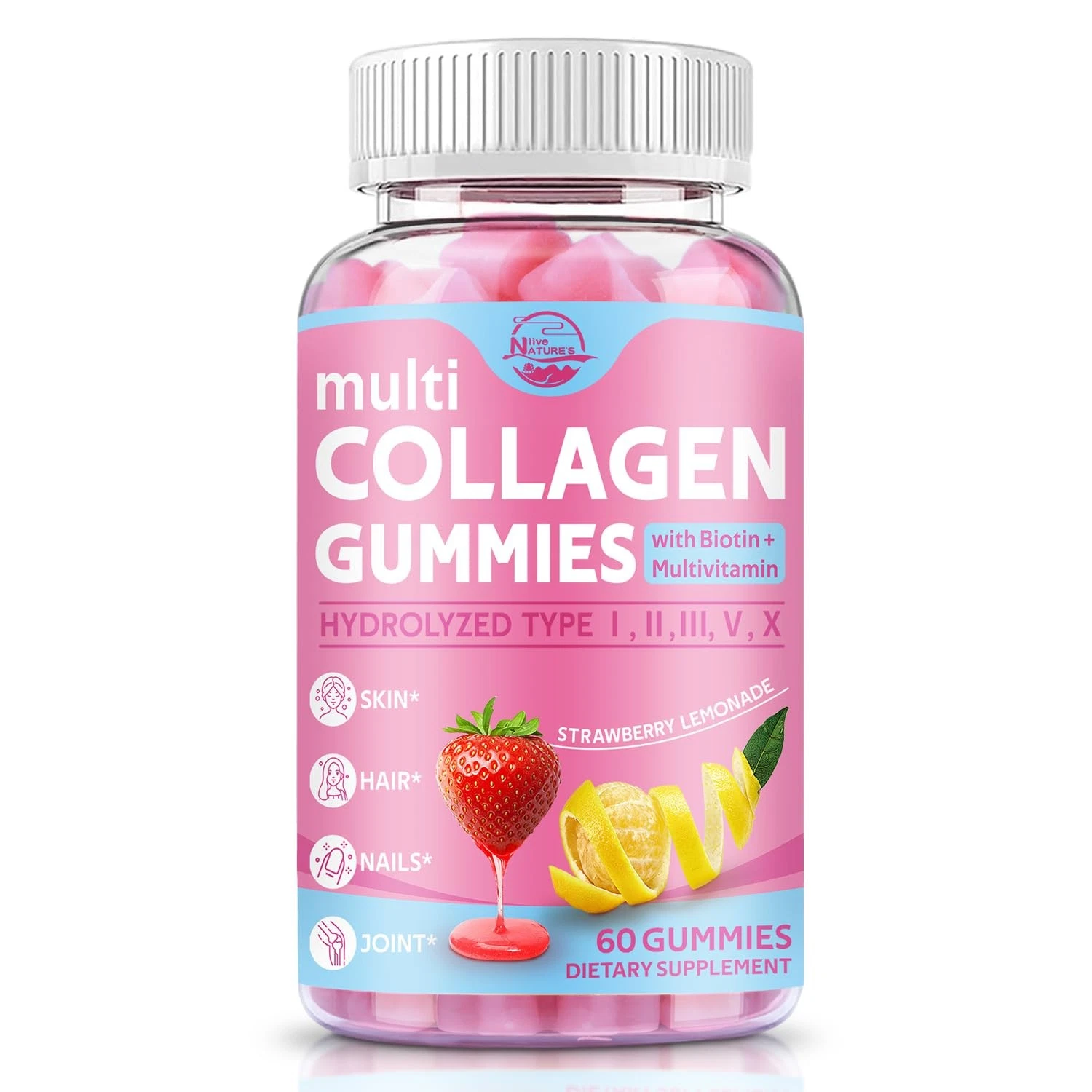 Multi Collagen Peptides Gummies, Type I, II, III, V, X - Hydrolyzed Collagen Pep
