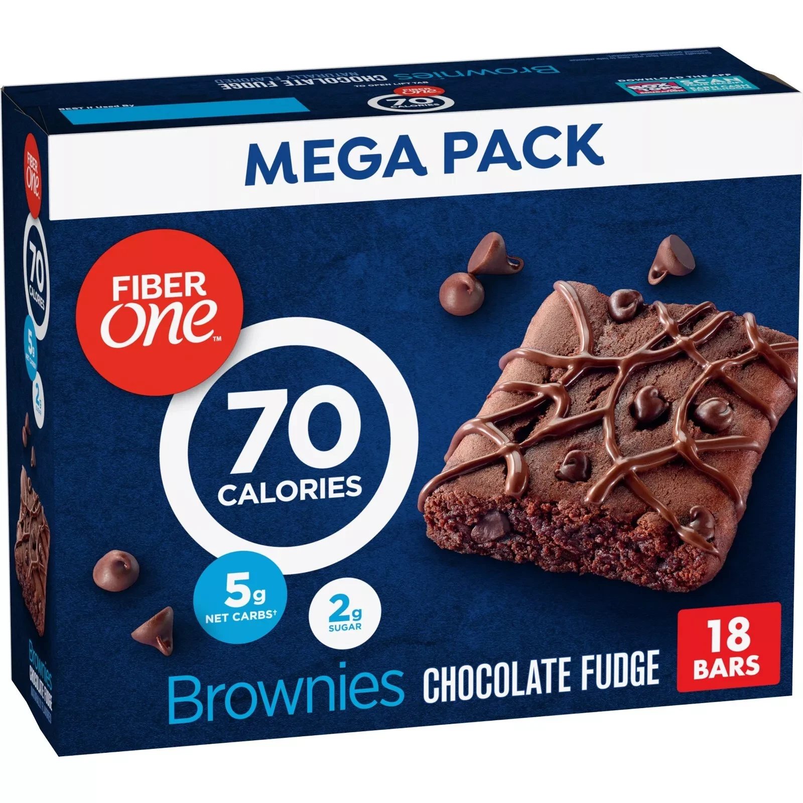 Fiber One 70 Calorie Brownies, Chocolate Fudge, Snack Bars, 18 Bars, 16 oz