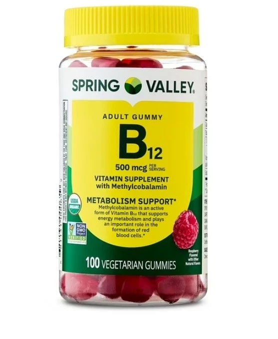 Spring Valley Vitamin B12 Vegetarian Gummies Raspberry 500mcg 100 Count