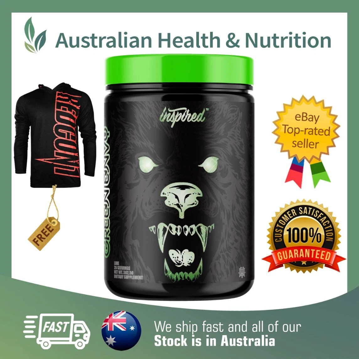 INSPIRED NUTRACEUTICALS DVST8 BBD GREEN ENVY (LIME) + SAME DAY POST & HOODIE