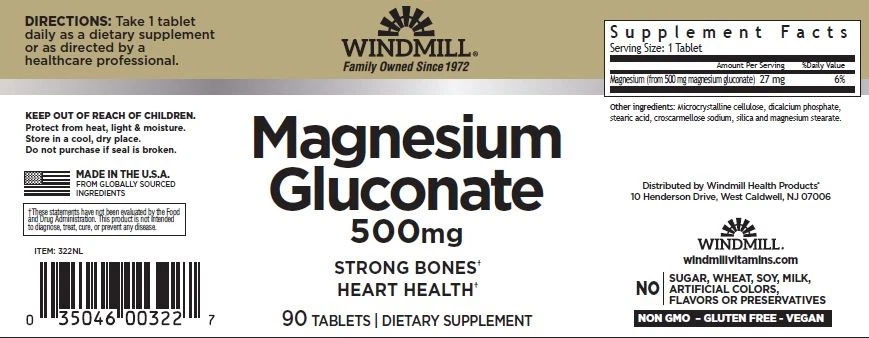 Magnesium Gluconate 500 mg Supplement – Muscle, Nerve & Heart Health Support 90T