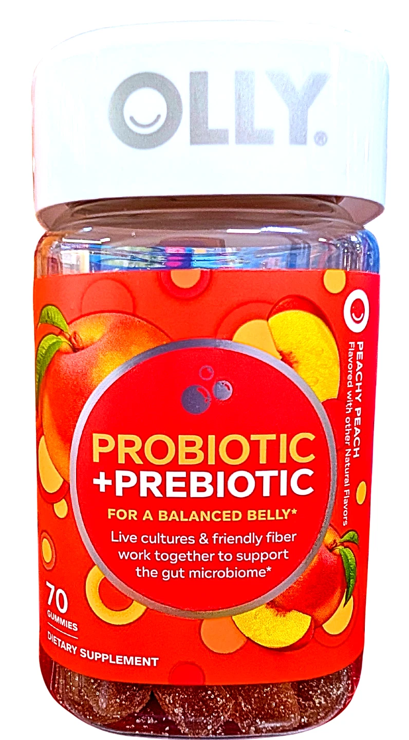 OLLY Adult Probiotic Prebiotic Digestive Support Gummy Peach 70 Ct EXP 08/2026