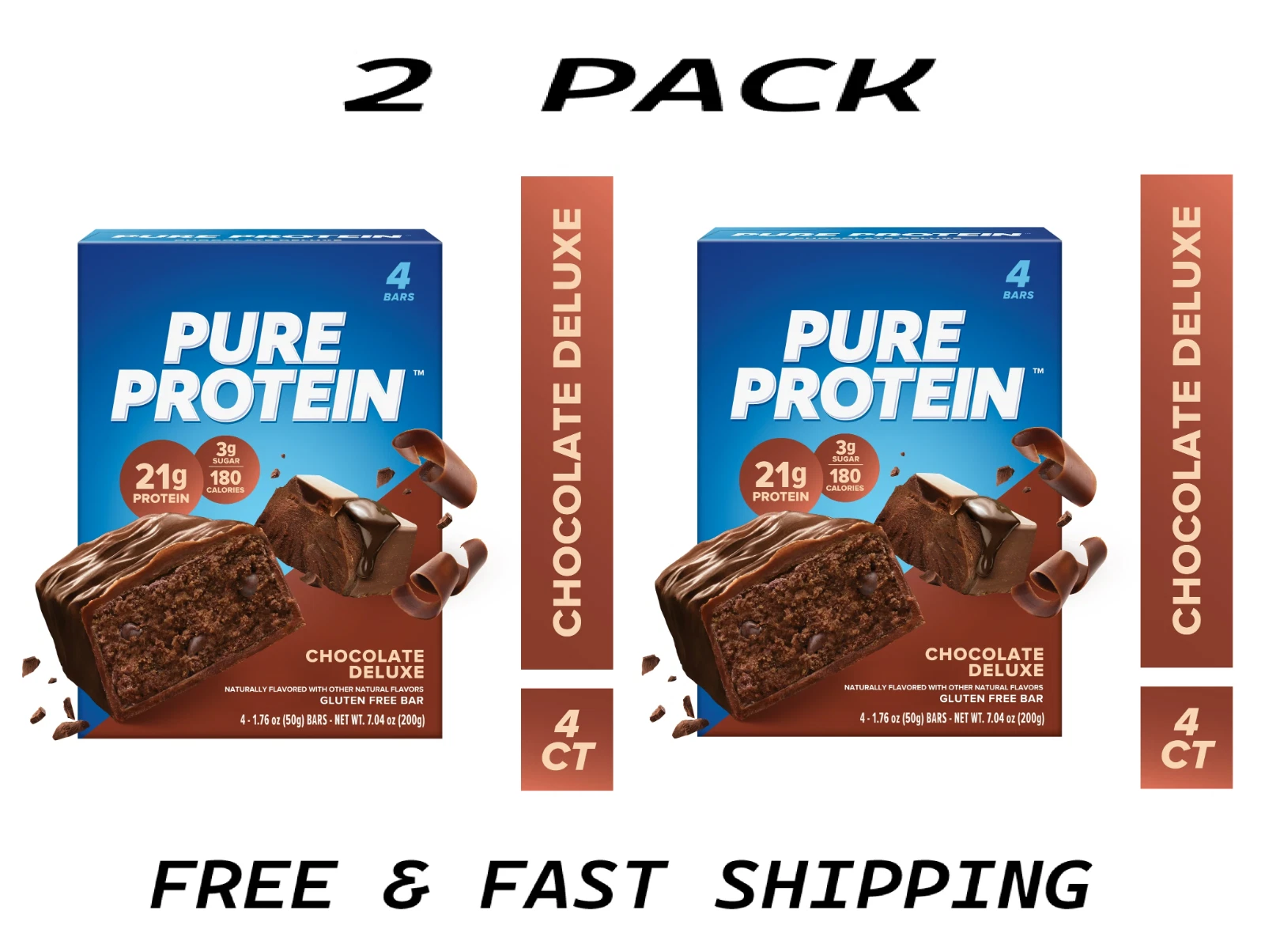 Pure Protein Bars, Chocolate Deluxe, 21g Protein, Gluten Free, 1.76 oz, 8 Ct
