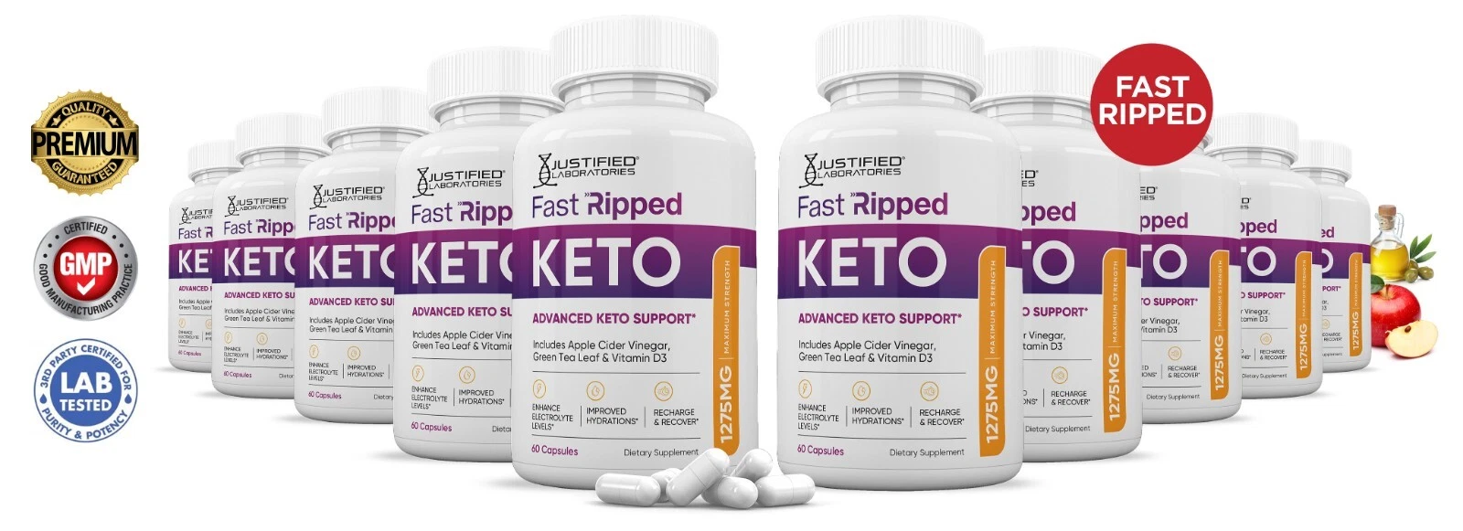 Fast Ripped Keto ACV Pills 1275 MG Stronger Than Gummies Keto Support 10 Bottles