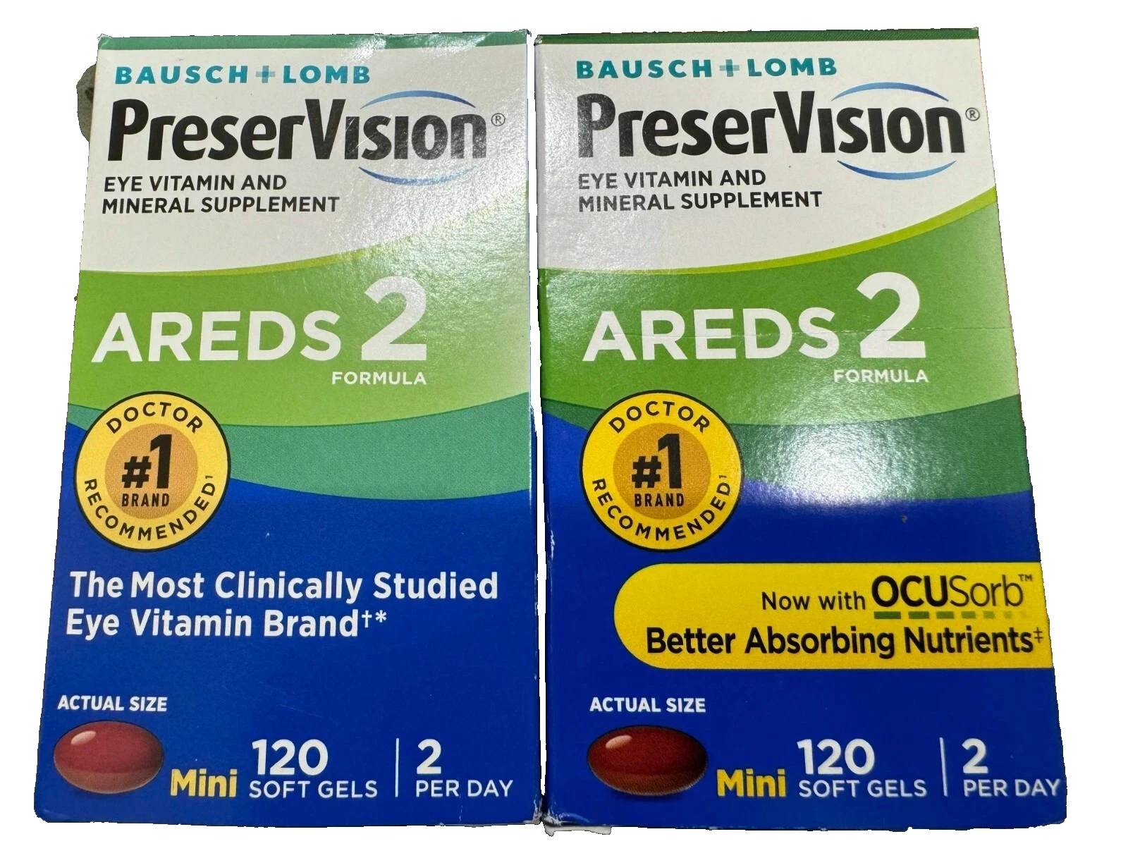 LOT OF 2 Bausch+Lomb PreserVision AREDS 2 Formula 120 Softgels EXP2026+ NEW SHIP