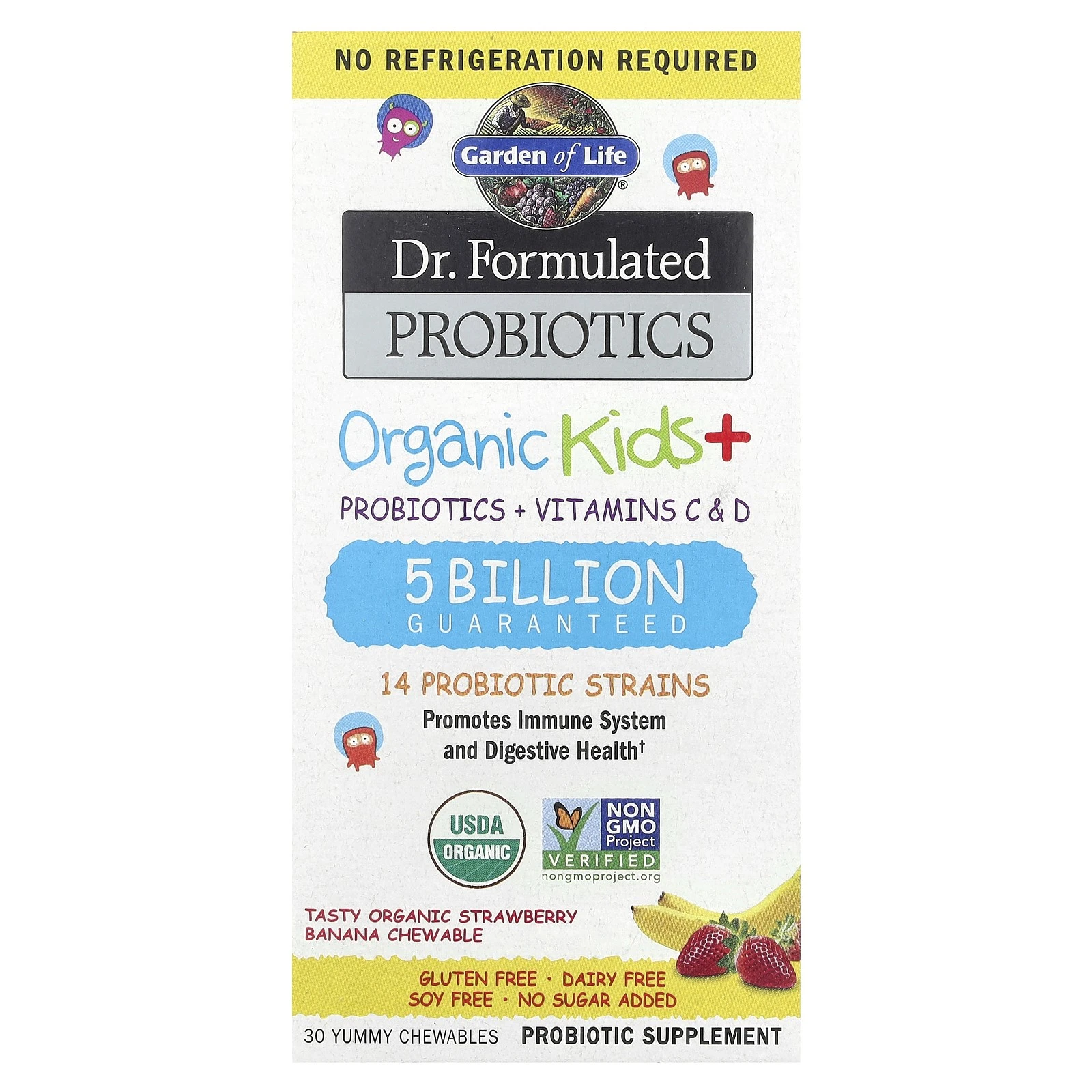 Dr. Formulated Probiotics, Organic Kids + Chewables, Tasty Organic Strawberry
