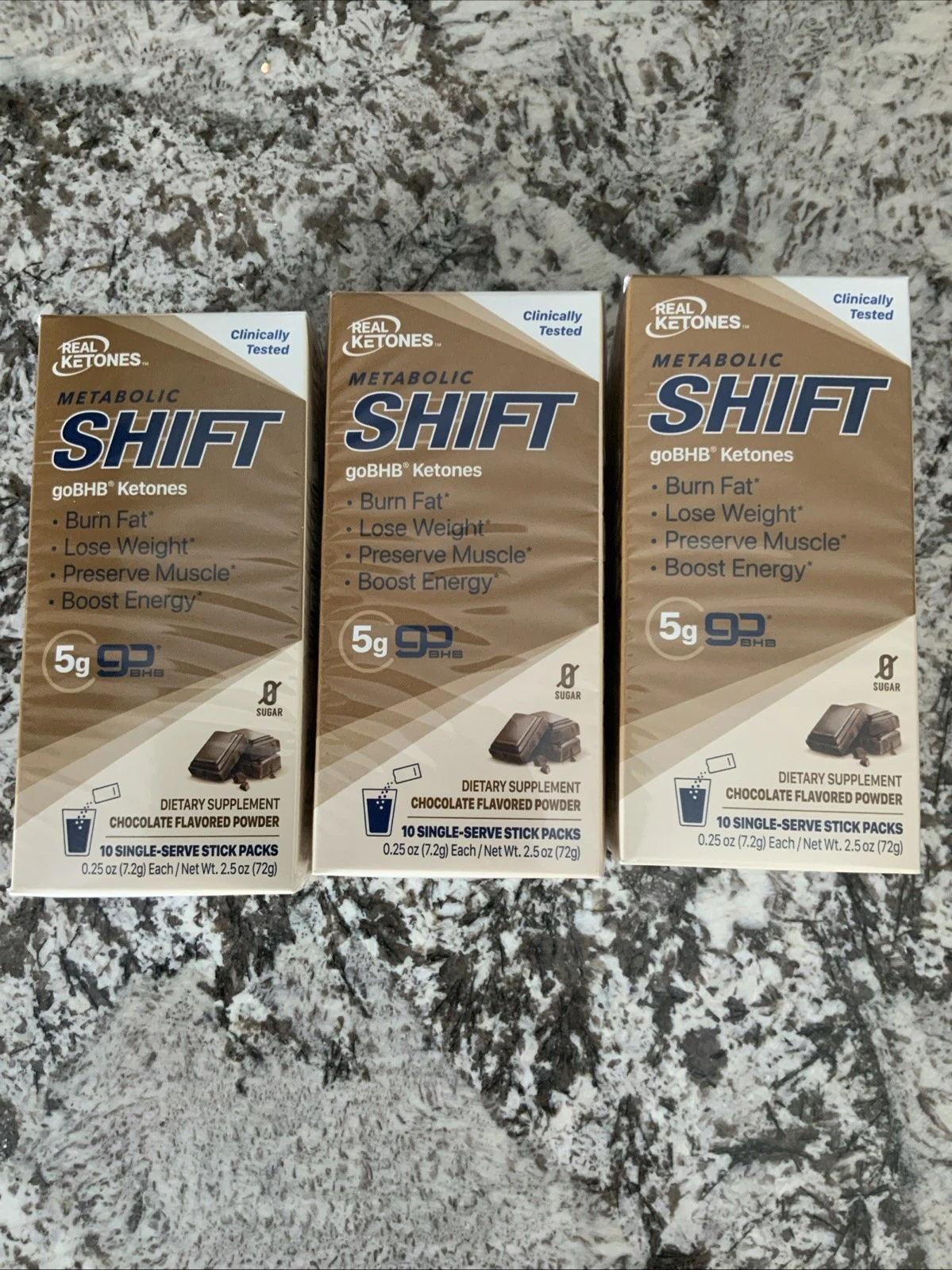 3-Real Ketones D-BHB-Chocolate,-10 Packets Per Box-New & Sealed