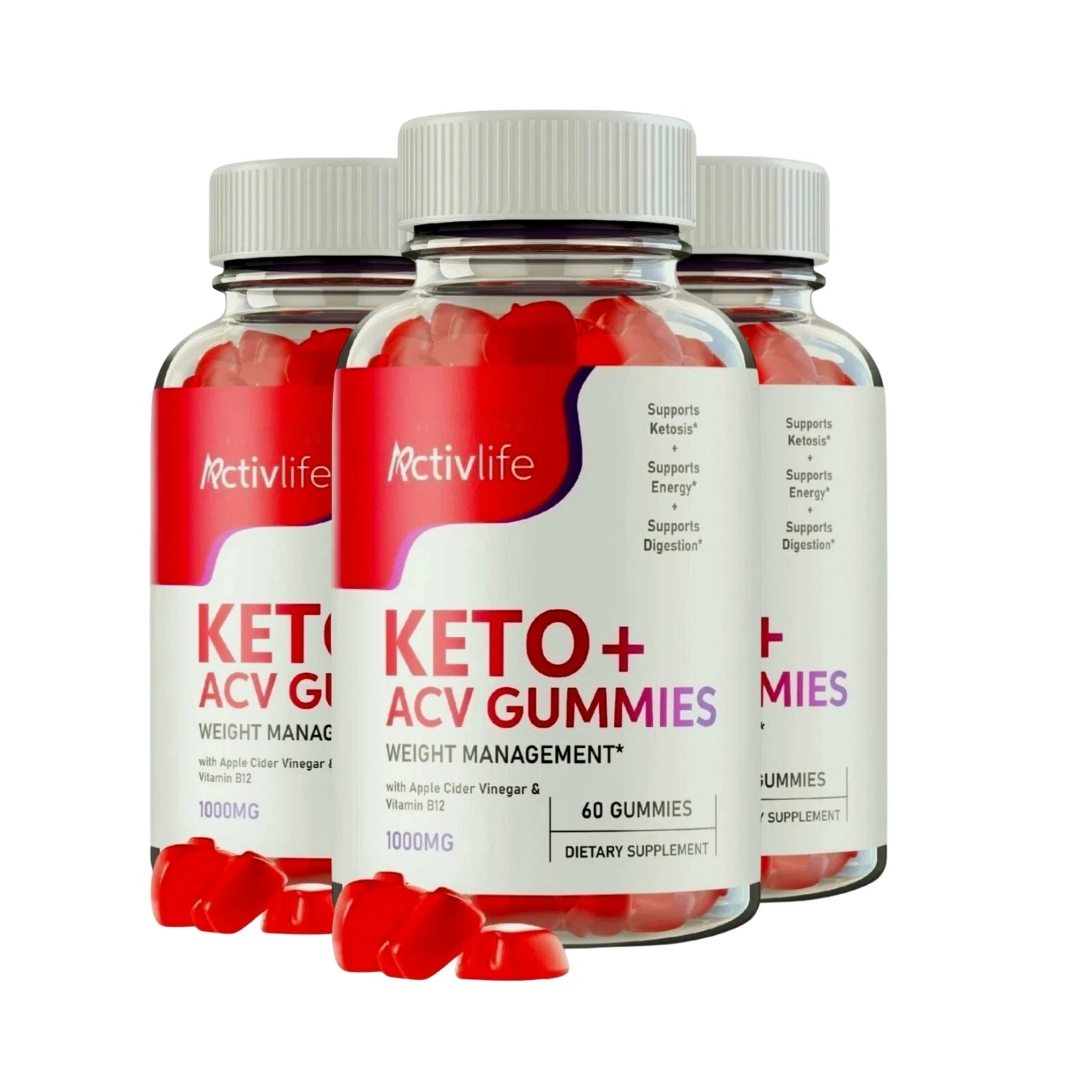 3-Pack ActivLife Keto ACV gummies, Active Life Gummies Weight Loss - 180 Gummies