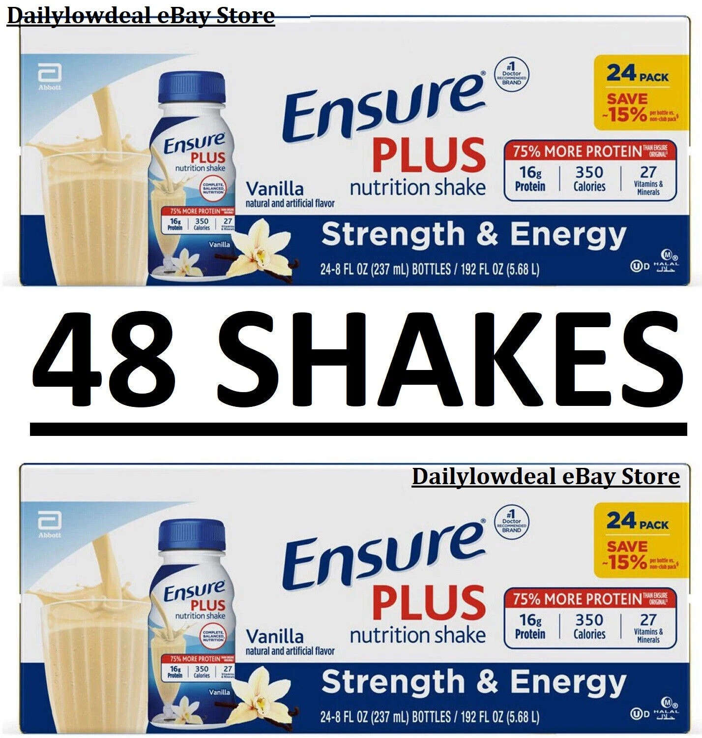 48 PACK - Ensure Plus Nutrition Meal Replacement Shake, Vanilla 8 Fl. Oz