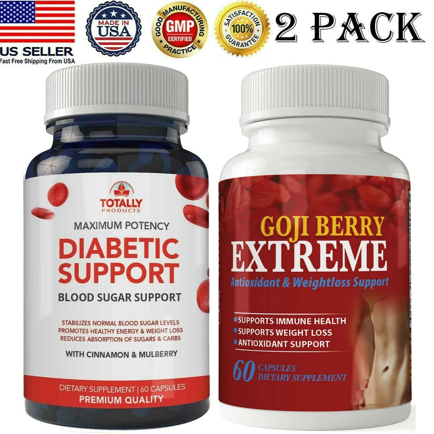 Pure Goji Berry Weight Loss Capsules Support Blood Sugar Pills 2 pack