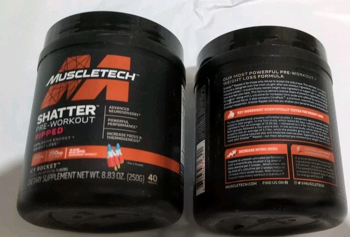 Lot Of 2 Muscletech Shatter Pre Workout Ripped Weight Loss Icy Rocket Energy Buy