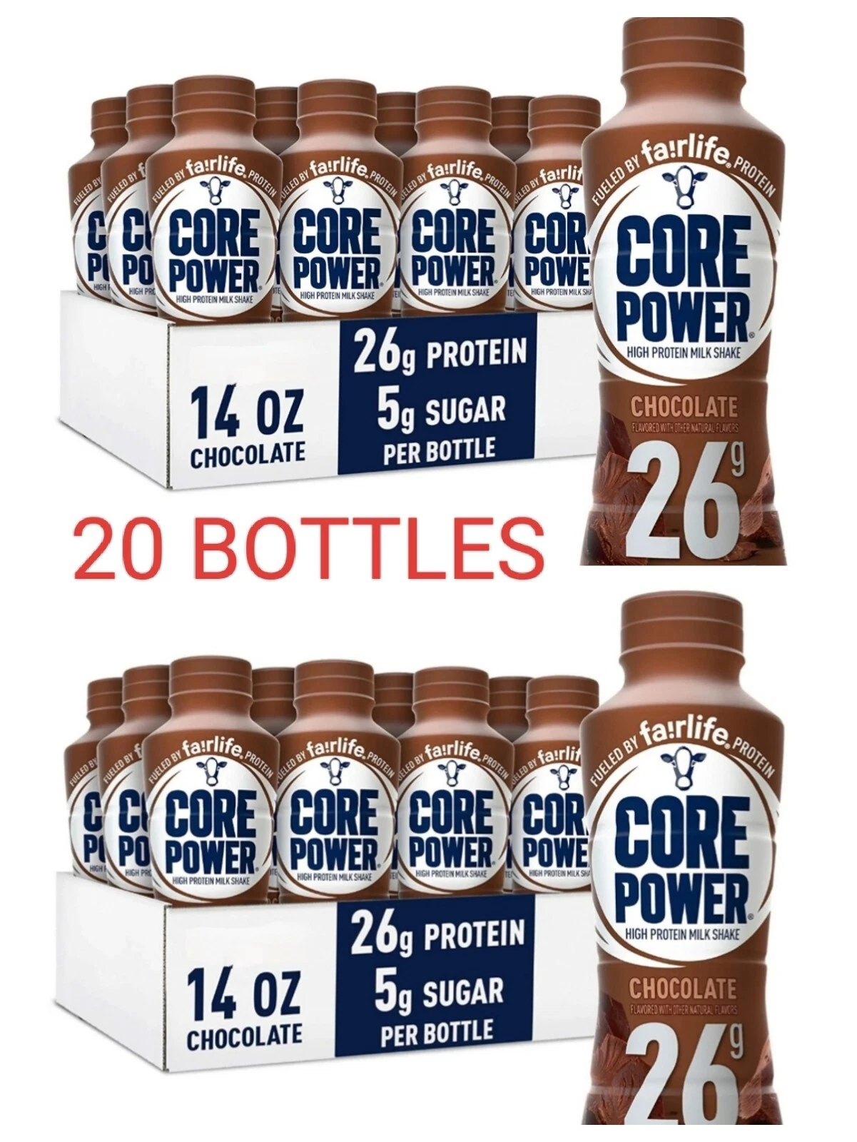 2x 10 Core Power Fairlife 26g Protein Milk Shakes Chocolate 14 Oz Pack of 20 Ct