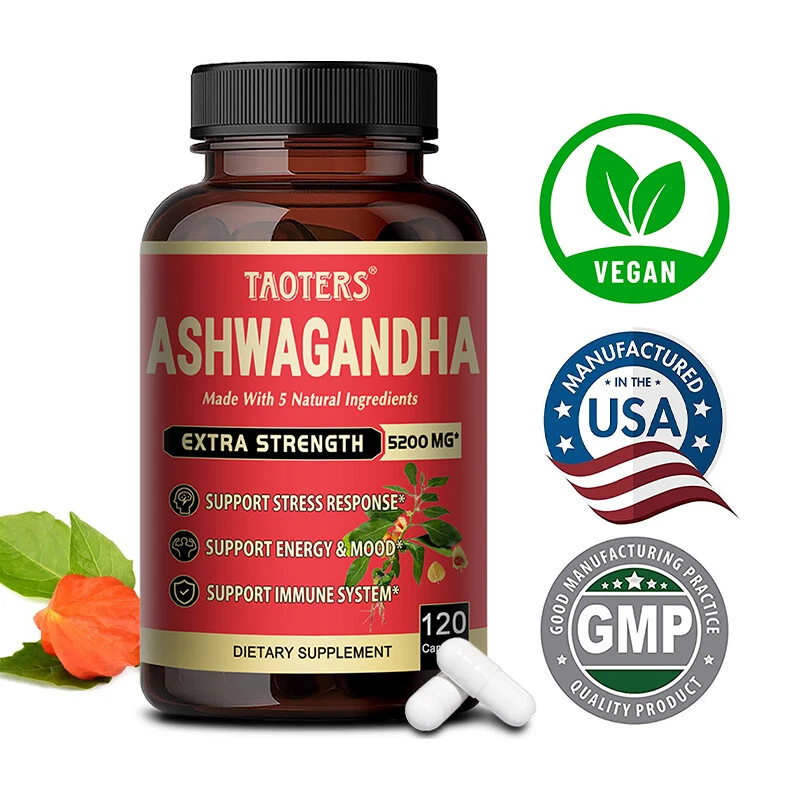 Organic Ashwagandha Capsules 5200mg Supplement With Black Pepper Root Powder