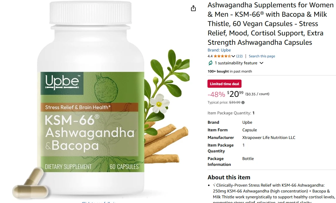 Ashwagandha Supplements for Women & Men - KSM-66 with Bacopa & Milk Thistle