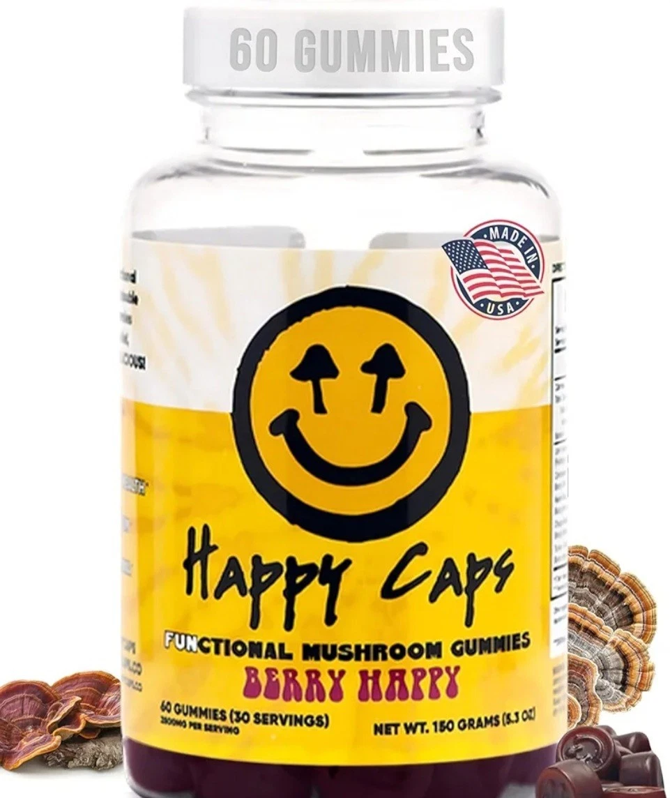 ORGANIC Happy Cap Lion's Mane Mushroom Gummies Relax And Energy