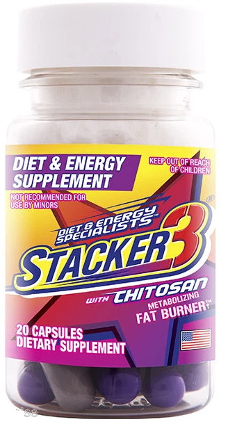 Stacker 3 Chitosan - 4 Bottles - Energy Diet Burn Fat Weight Loss - 20ct Bottle