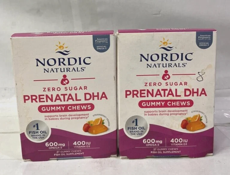 2PK Nordic Naturals Prenatal DHA Gummy Chews, Zero Sugar