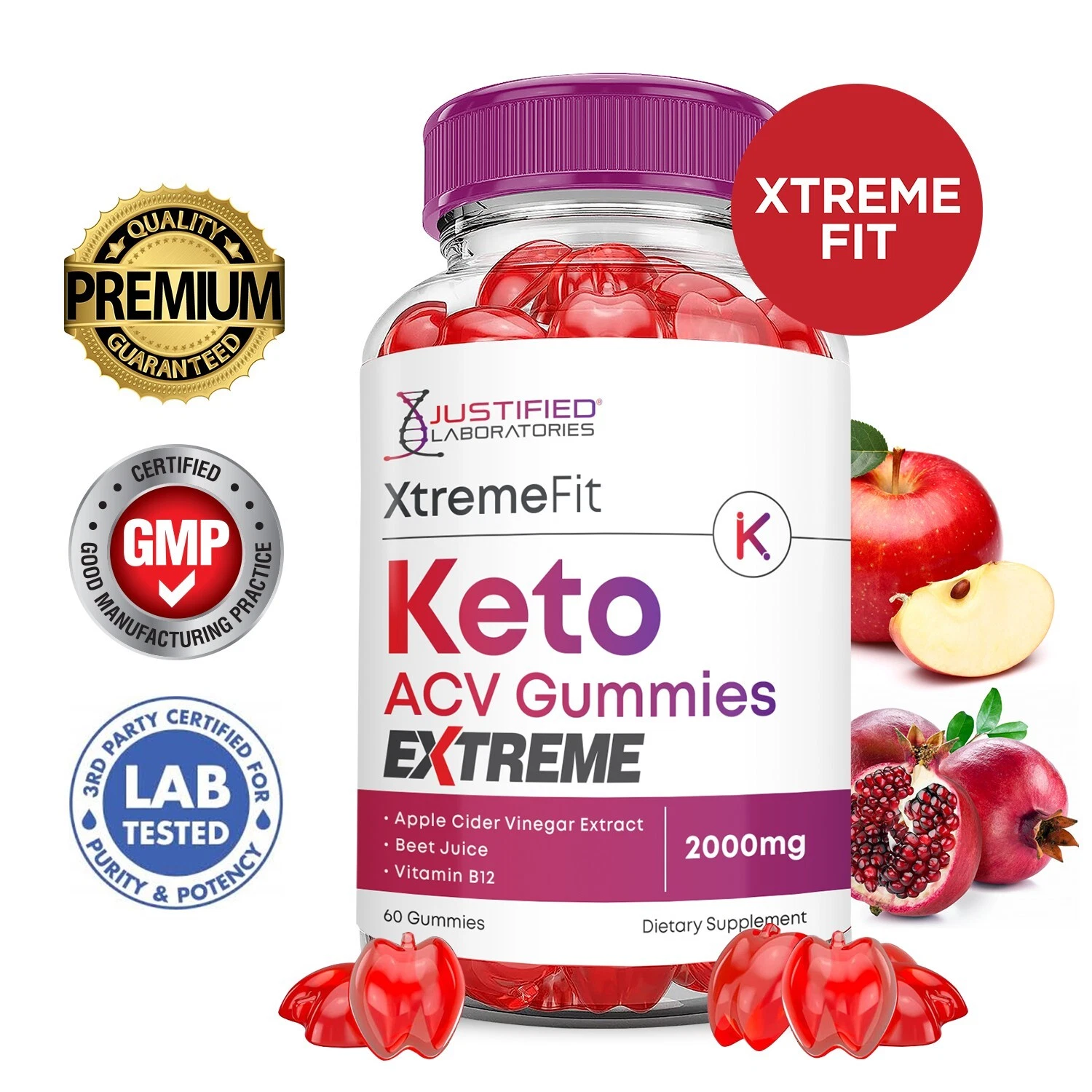 Xtreme Fit Keto Extreme ACV Gummies 2000MG Apple Cider Vinegar 60 Gummys