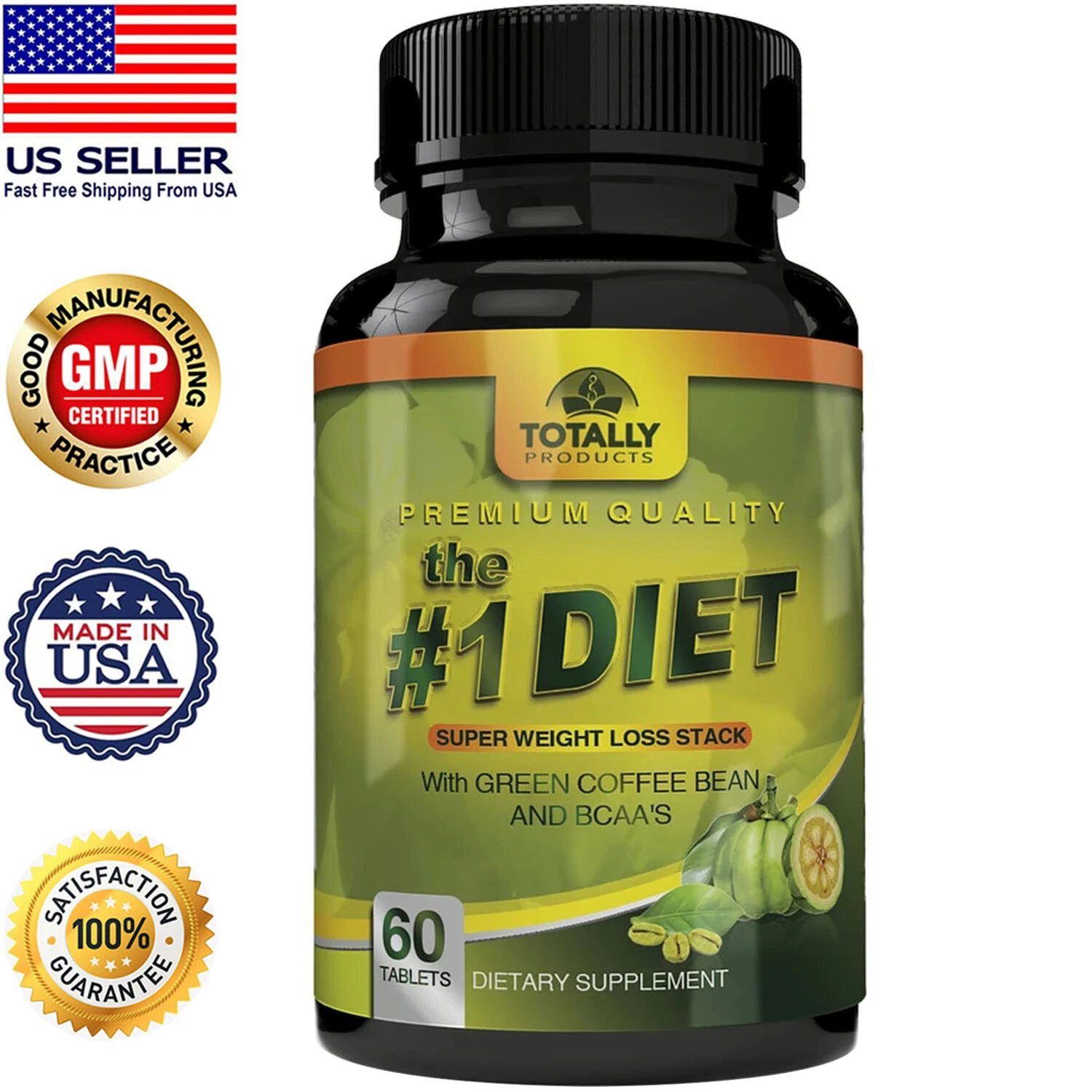 The 1 Diet 60 Tablets Green Coffee Bean BCAA Super Weight Loss Support Free Ship