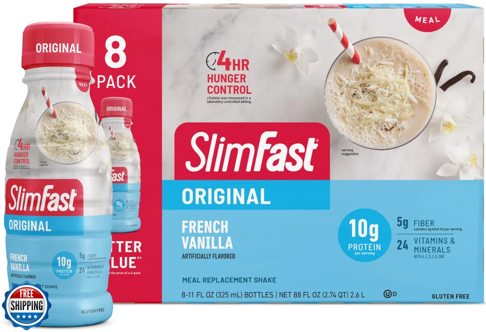 SlimFast Meal Replacement Shake, Original French Vanilla, 10g of Ready to Dri
