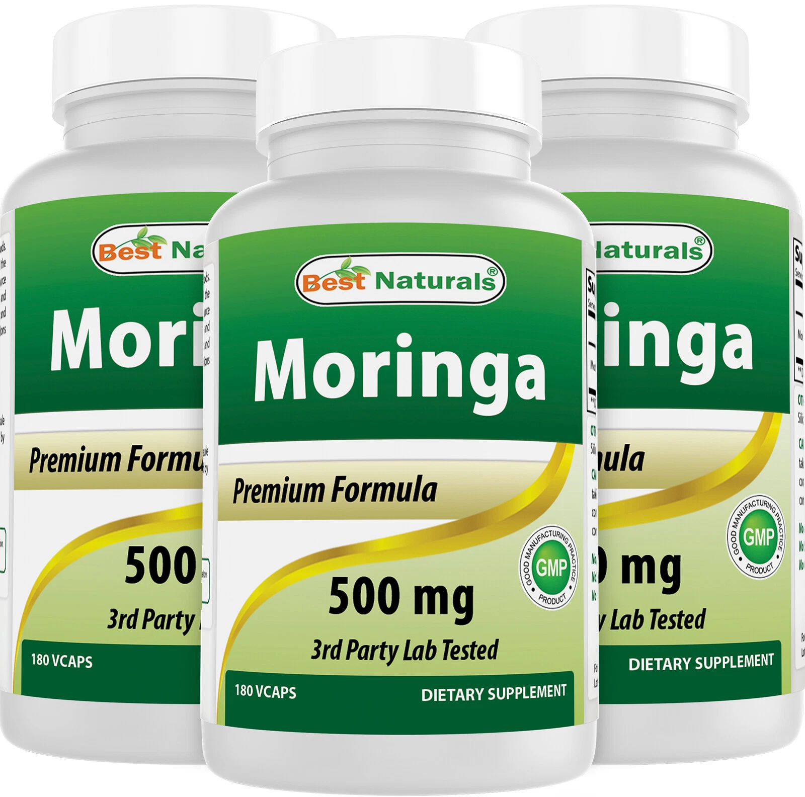3 Pack Best Naturals Moringa capsules vegetarian 500 mg 180 ct