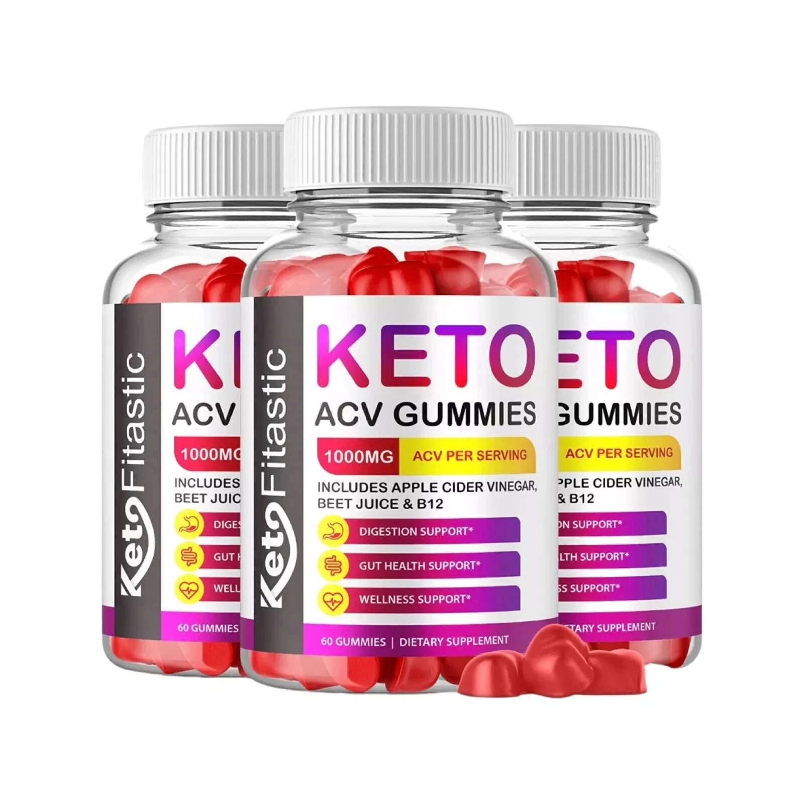 Keto Fitastic Gummies Keto ACV Gummies Dietary Supplement (180 Gummies) 3-Pack
