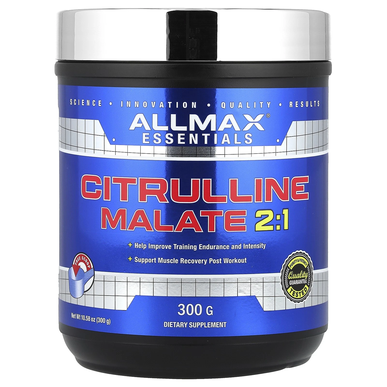ALLMAX Nutrition Citrulline Malate 2 1 10 58 oz 300 g Dairy-Free, GMP Quality