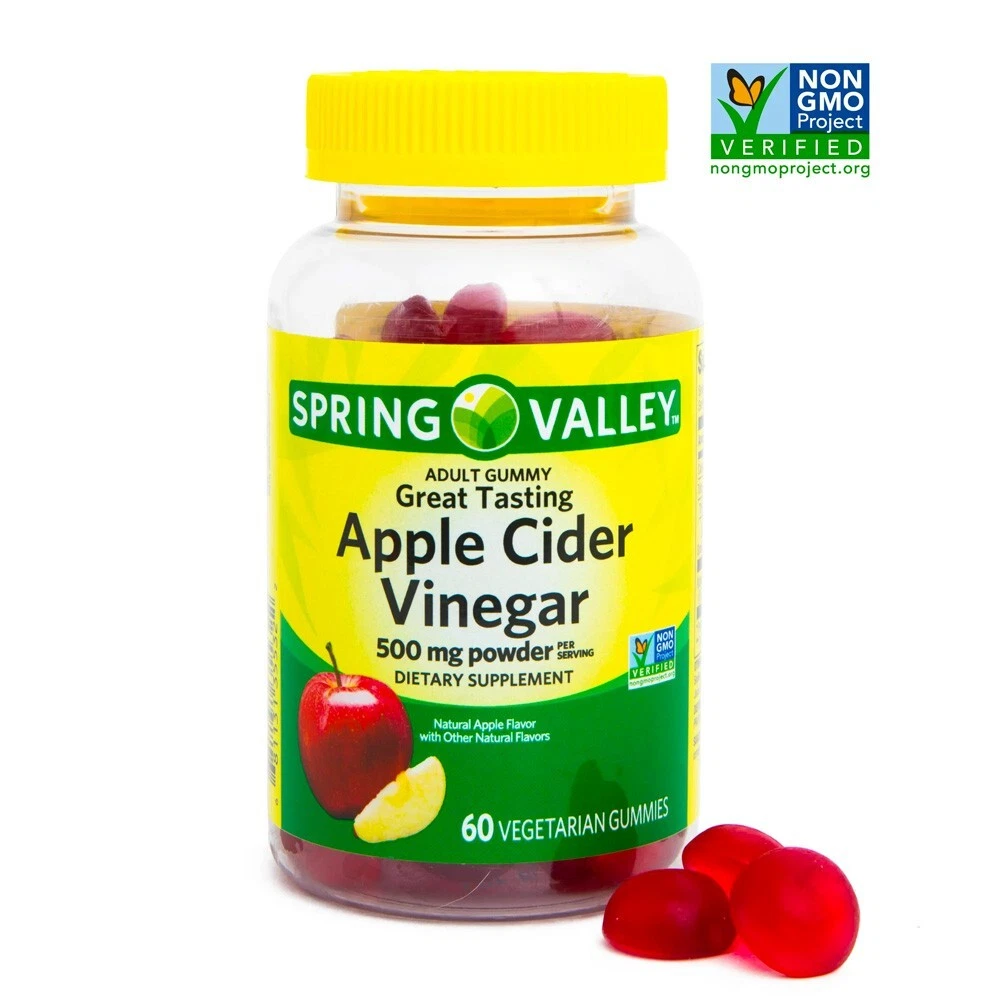 Spring Valley Apple Cider Vinegar 500mg Vegetarian Gummies, 60 Count