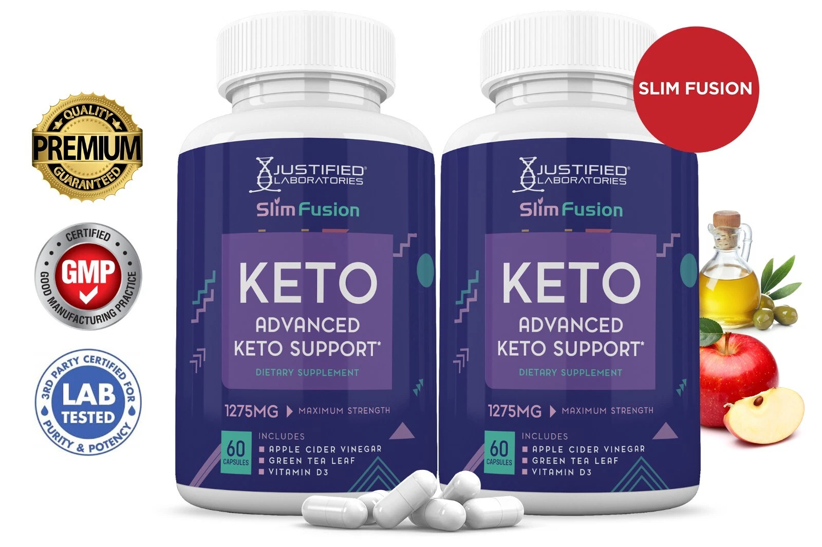Slim Fusion Keto ACV Pills 1275 MG Stronger Than Gummies Keto Support 2 Bottle