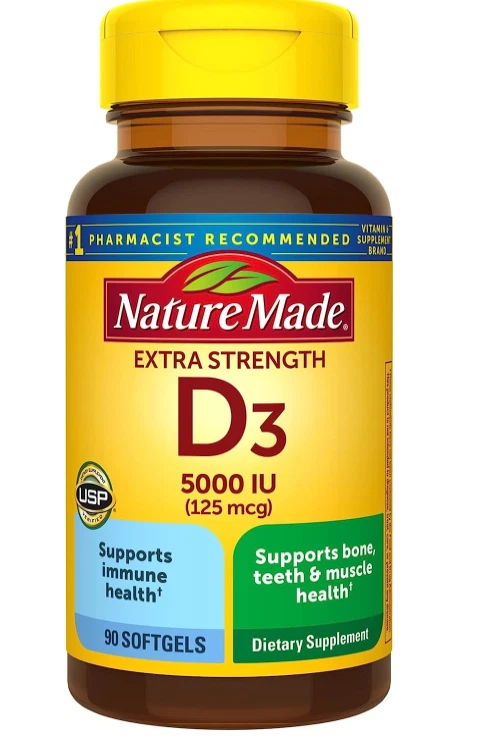(2PK) Nature Made Vitamin D3 5000 IU (125 mcg), 90 Softgels 031604026219VL