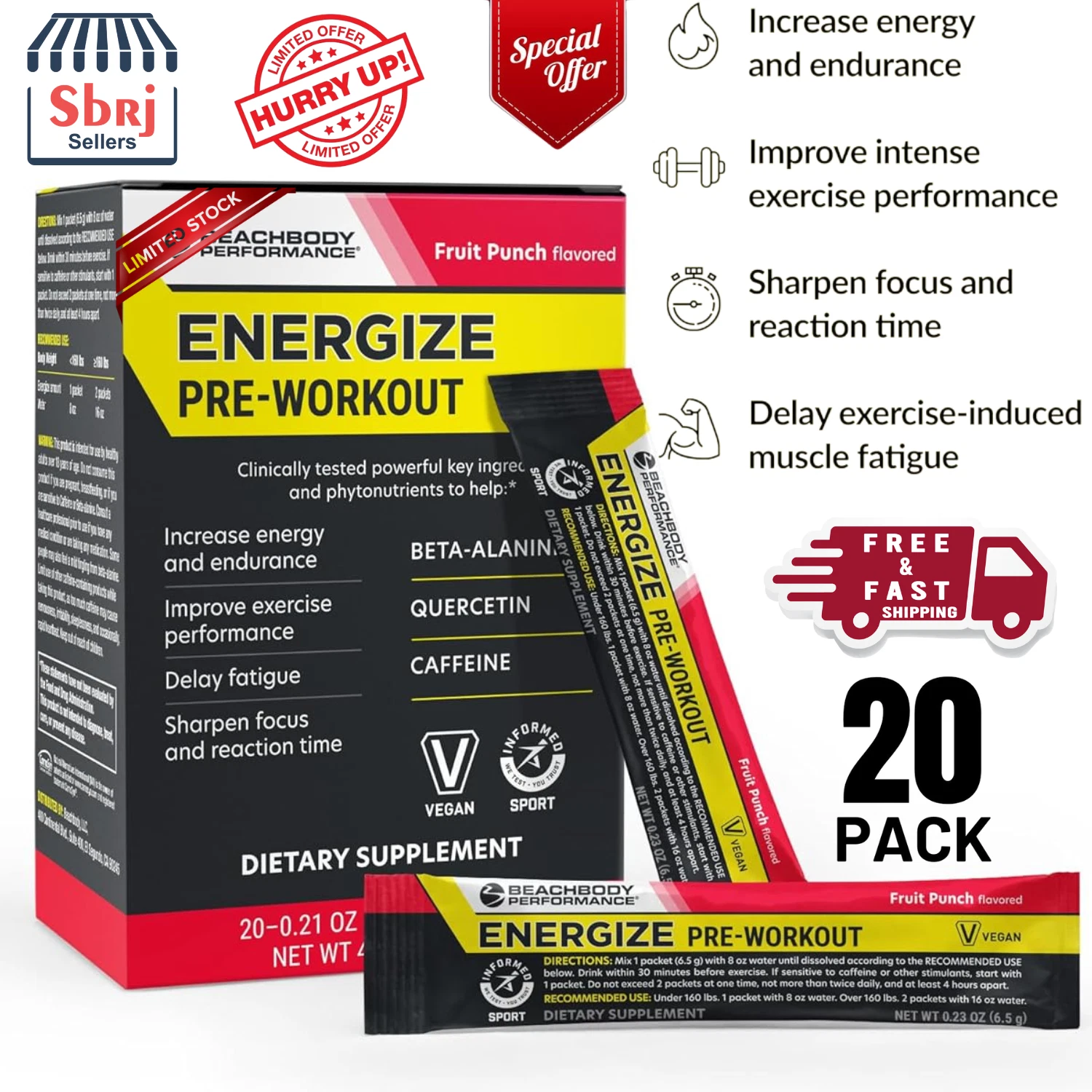 Energize Pre Workout Powder - Beta-Alanine, Quercetin & Low-Dose Caffeine Supple